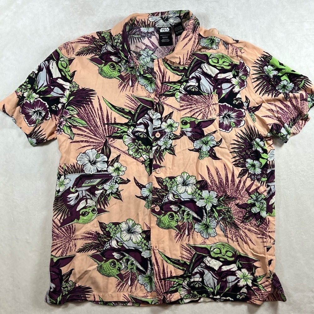 Official Star Wars Grogu XL Baby Yoda All Over Print Hawaii Tiki Shirt Soft C21